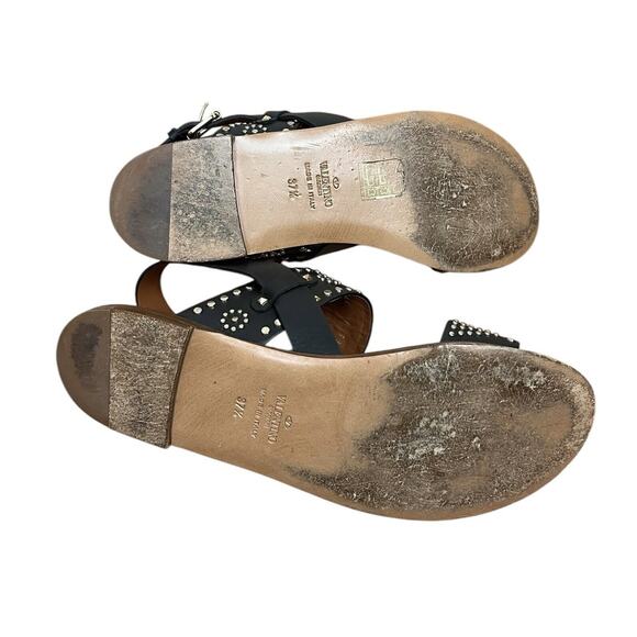 Valentino Garavani Black Suede Studded Flat Sandals Size 37.5 Authentic - Picture 11 of 12